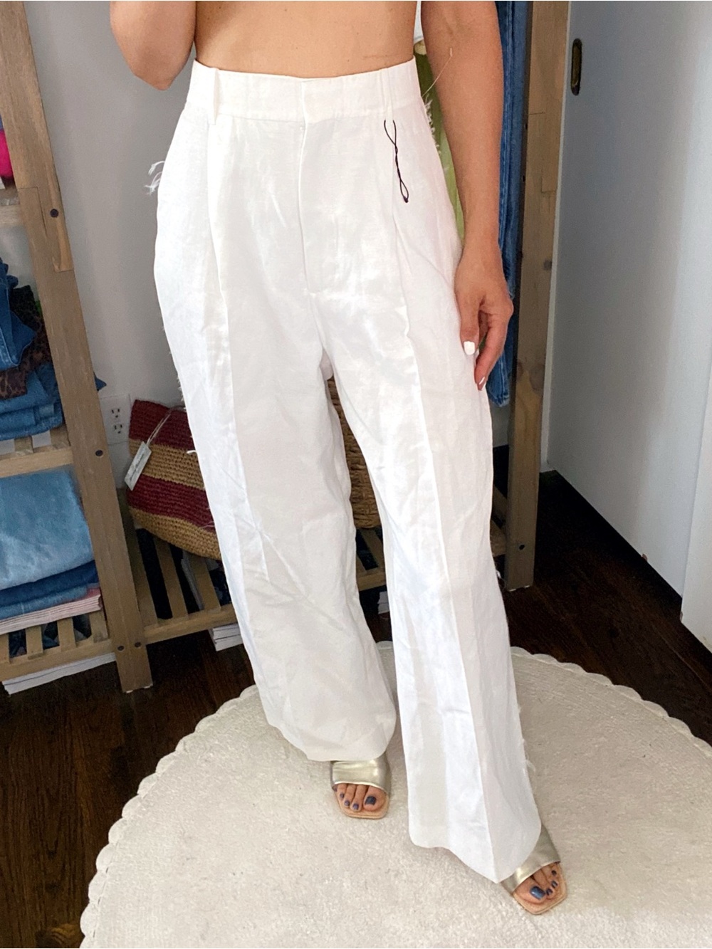 ZARA White High-Waist Wide-Leg Side Raw Hem Linen Blend Pant! 🤍